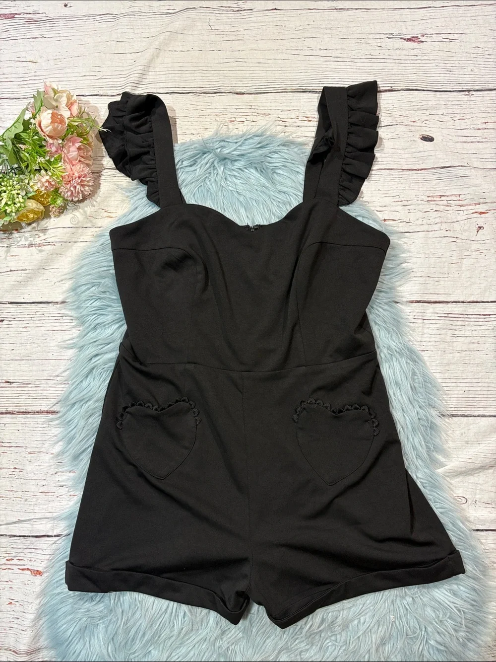 NWT Collectif London Heart Pocket Lisa Black Playsuit Ruffle Romper